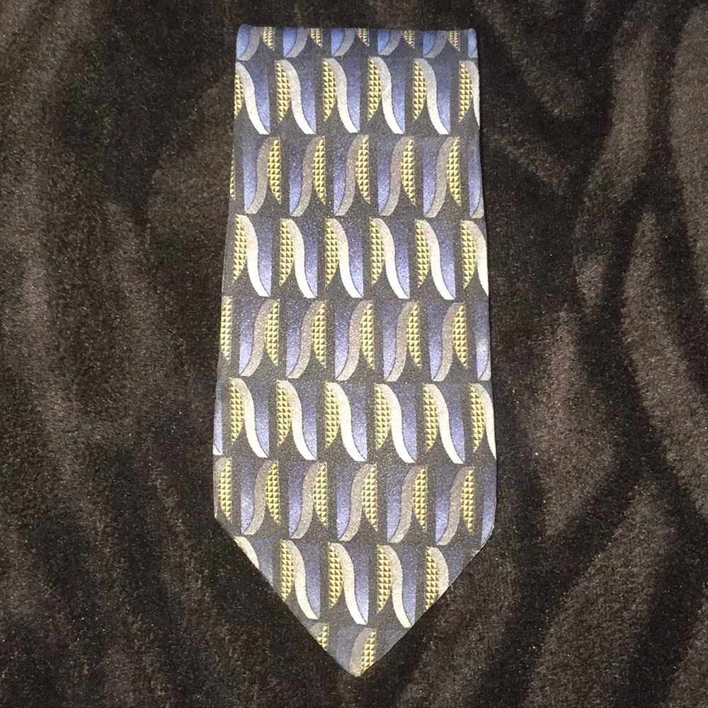 Silk Tie by Andrew Fezza blue/gray/gold 3.75” wide